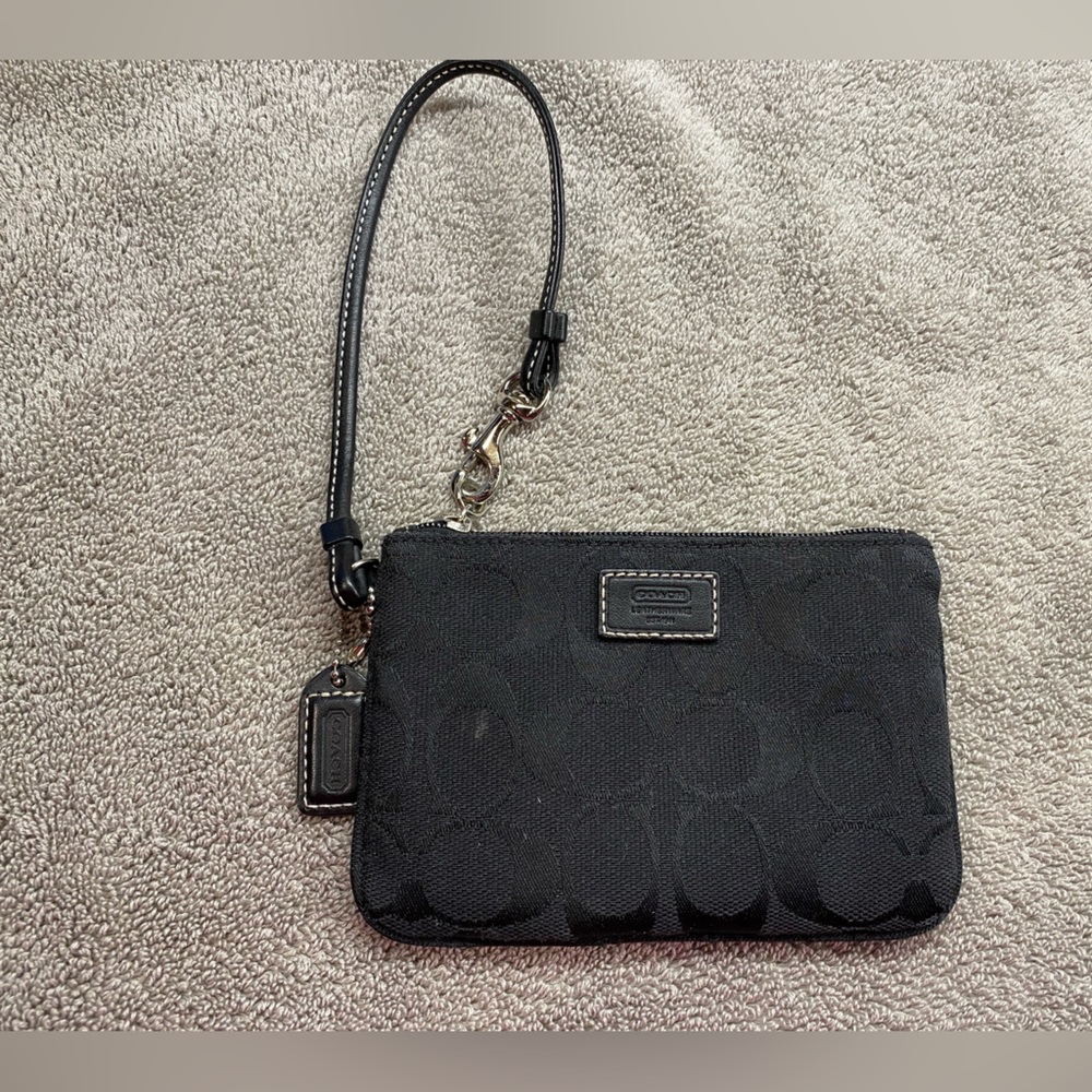 Coach wristlet pouch black canvas with large C signature pattern